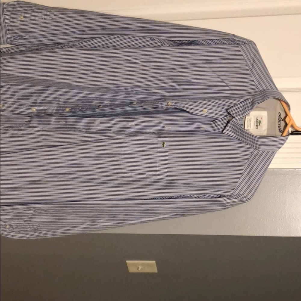 Lacoste Slim Fit blue striped button up shirt